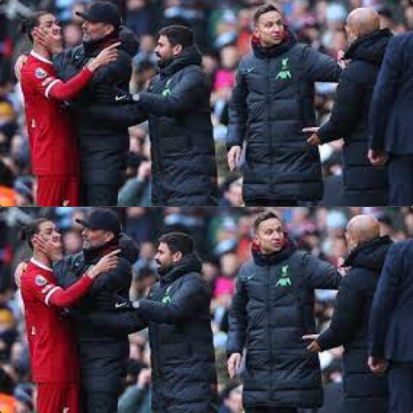 An intense exchange between Pep Guardiola and Darwin Nunez following Manchester City's draw with Liverpool FC.